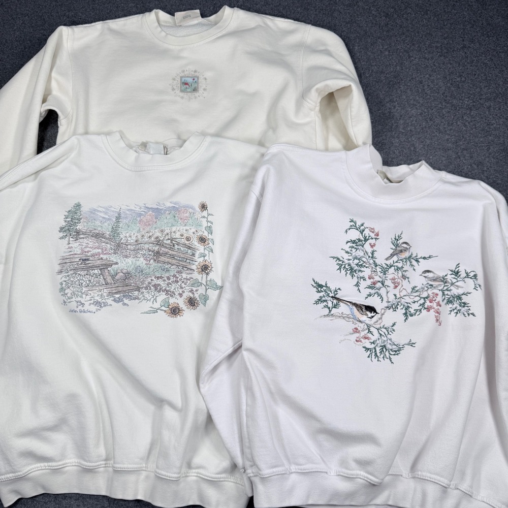 Northern Reflections Vintage Granny Sweatshirts Lot 3 Nature Bird Sunflower